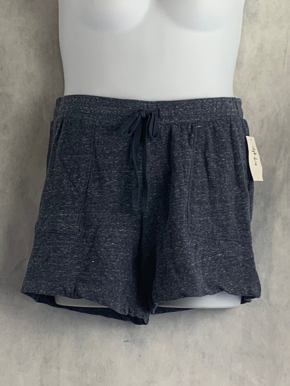 NWT Style & Co Women's French Terry Shorts, Indigo Sea Heather Dark Blue